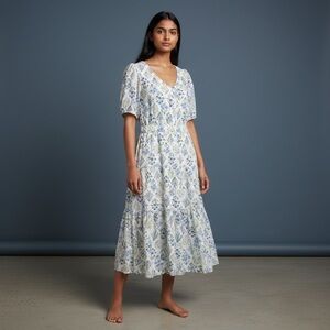 LOFT Blue and White Floral Midi Dress